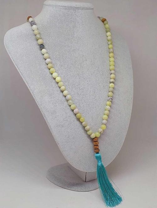 Yeşil Beyaz Peridot Taşı 108'lik Tibet Stili El Yapımı Mala Kolye (51404)