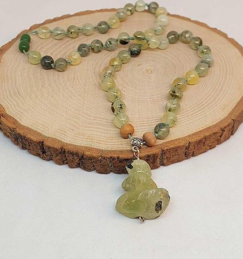 Prehnit Taşı Düğümlü Unisex Tasarım Kolye 8mm (45050)