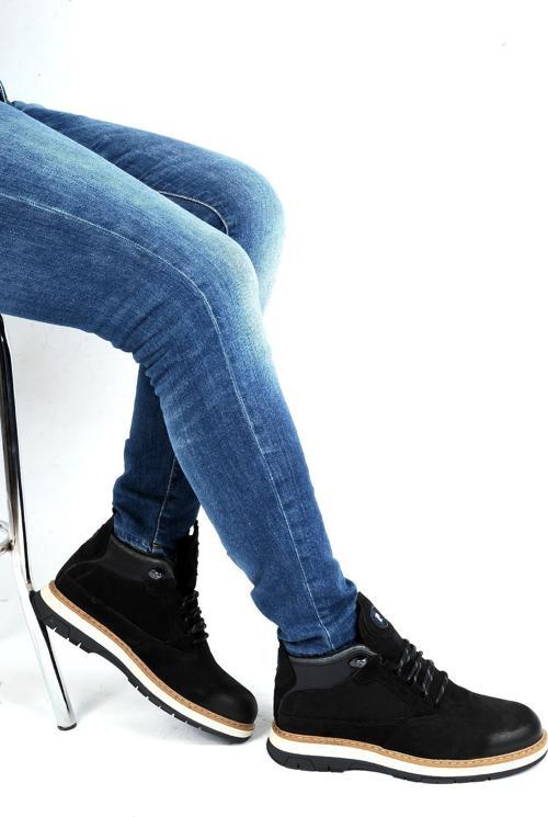 77534 Siyah Nubuk %100 Deri Kışık Erkek Bot