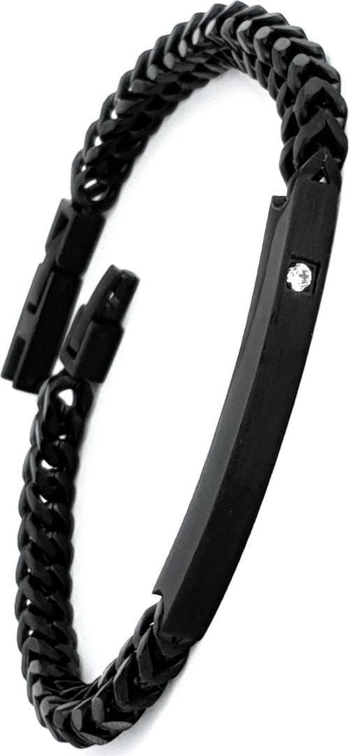 Zirkon Taş Detaylı Siyah Rodajli Tasarım Erkek Çelik Bileklik