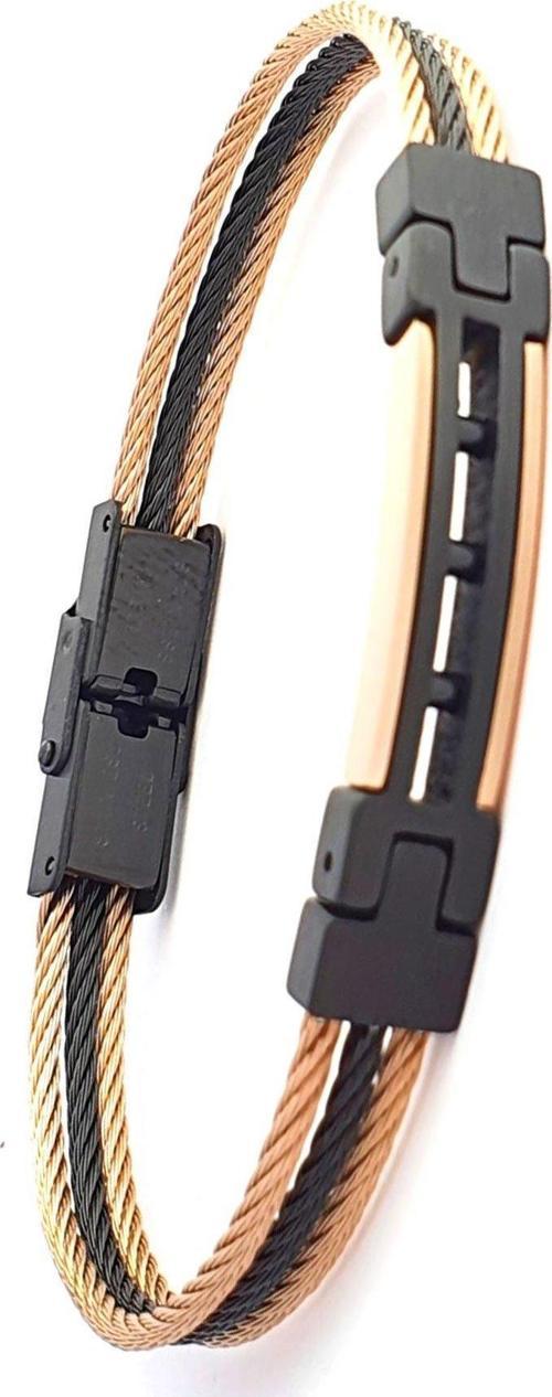 Rose Gold Ve Siyah Çelik Detaylı Lüks Erkek Bilekliği