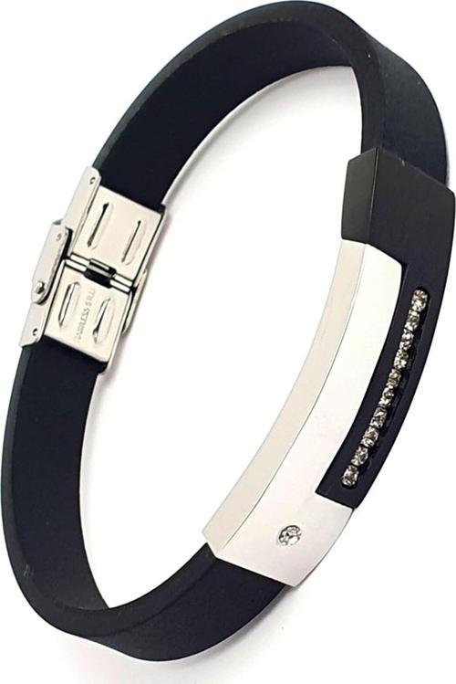 Taş Detaylı Çelik Silikon Tasarım Bileklik