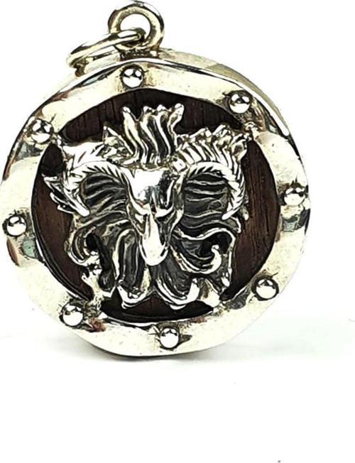 Koç Başı Ahşap İşlemeli Tasarım Gümüş Kolye Ucu