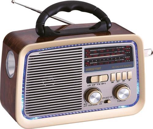 FS84 Şarjlı Nostaljik Bluetooth TF Kart USB Girişli El Fenerli 1200mAh FM Radyo Kahverengi