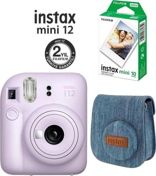 Fujifilm Instax Mini 12 Mor Fotoğraf Makinesi 10'lu Film Ve Jean Çantalı Hediye Seti 66