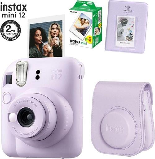 Fujifilm Instax Mini 12 Mor Fotoğraf Makinesi 20Li Film Ve Pvc Albümlü Çantalı Seti 1