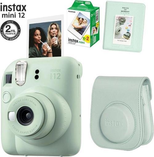 Fujifilm Instax Mini 12 Yeşil Fotoğraf Makinesi 20Li Film Ve Pvc Albümlü Çantalı Seti 1