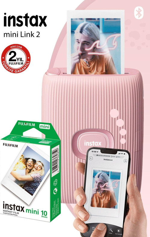 Instax Mini Link 2 Toz Pembe Akıllı Telefon Yazıcısı Ve 10'lu Mini Film