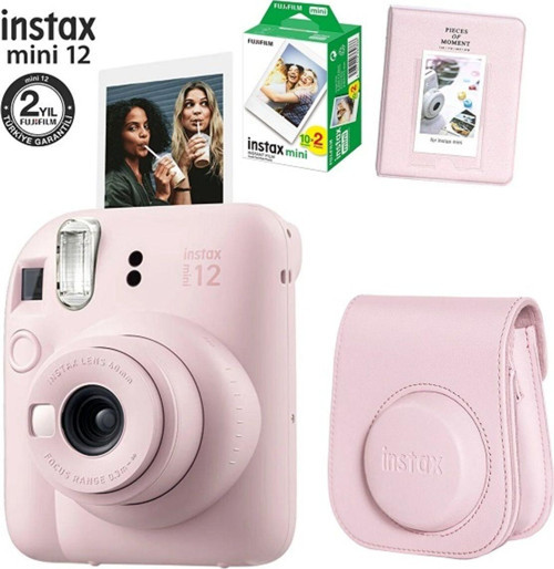 Fujifilm Mini 12 Pembe Fotoğraf Makinesi-20Li Film-Pvc Albümlü Çantalı Seti 1