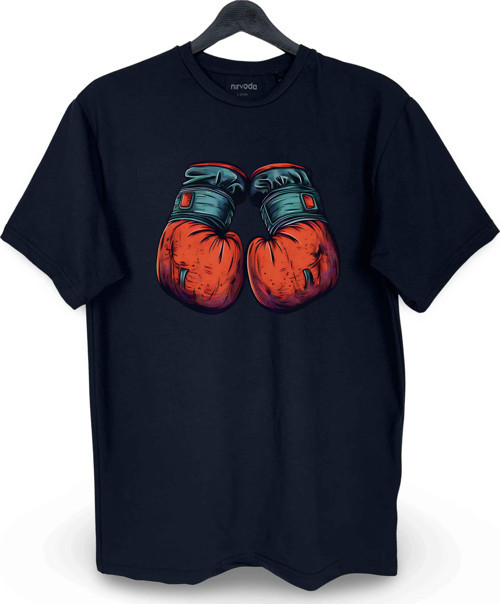Boks Eldiveni Baskılı Loose Fit Bisiklet Yaka Unisex Tişört
