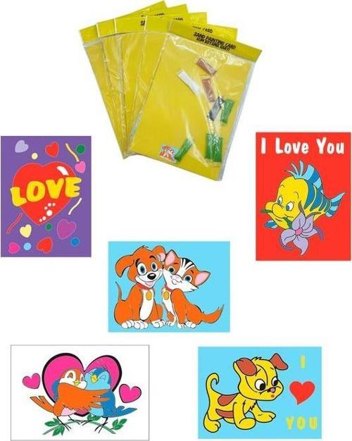 I Love You, 5 Adet Büyük Boy A4, Kız-Erkek Kum Boyama Kartı Seti-Red Castle KB-RC-051