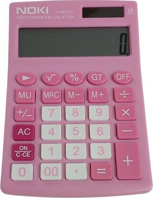 H-MC010 Pembe Hesap Makinesi - 12 Haneli Pilli ve Güneş Enerjili