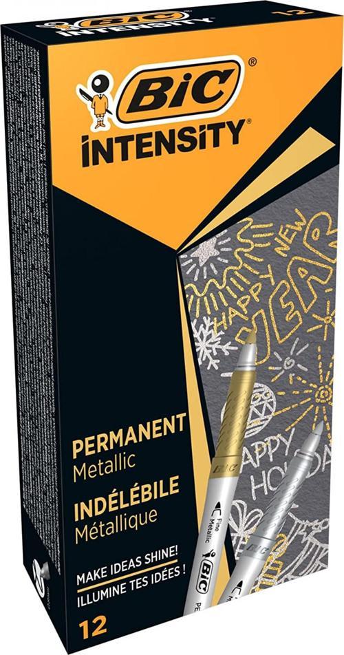 Bic İntensity Konik Uçlu Kalıcı İşaretleyici 12'li ( 6 Adet Altın - 6 Adet Gümüş )