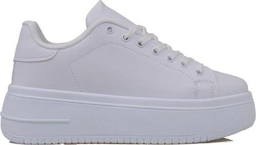 Beyaz Düz Kalın Taban Bağcıklı Kadın Sneaker