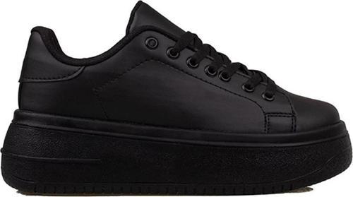 Siyah Düz Kalın Taban Bağcıklı Kadın Sneaker