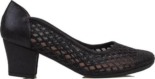 Siyah Baklava Desenli Taşlı Kadın Klasik Ayakkabı