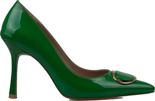 Yeşil Glamourize Rugan Aksesuarlı Stiletto