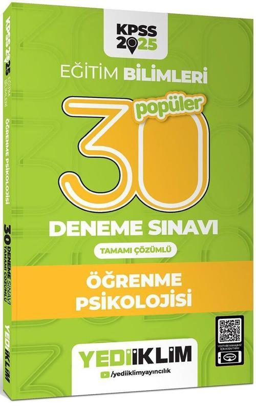 2025 KPSS Eğitim Bilimleri Öğrenme Psikolojisi Popüler Tamamı Çözümlü 30 Deneme Sınavı Yediiklim Yayınları
