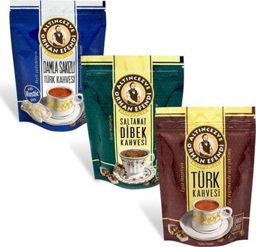 Orhan Efendi Keyif Paketi 3 Damla Sakızlı + Dibek Türk Kahvesi + Türk Kahvesi 3 x 100 Gr