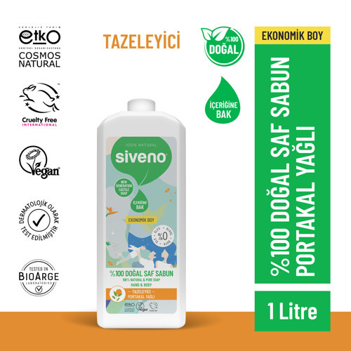 %100 Doğal Sıvı Kastil Sabun Portakal Yağlı Tazeleyici Nemlendirici Arındırıcı Bitkisel Vegan 1000 ml