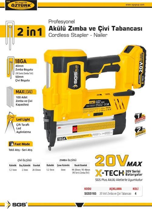 5165 - 20 Volt 4 Amper Akülü Şarjlı Zımba Ve Çivi Çakma Tabanca Makinesı