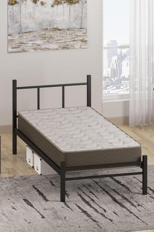 Metal Karyola + Basic Full Ortopedik Yatak, Siyah Renk, Ölçü Seçenekli, Ferforje Karyola