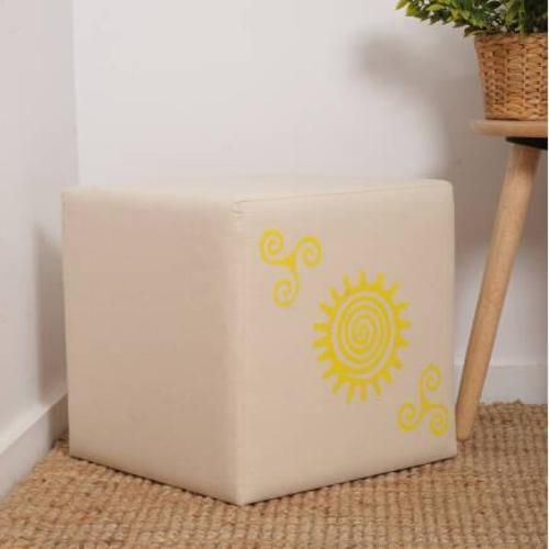 Sunny Puf-Sarı Baskılı 40x40x40 cm