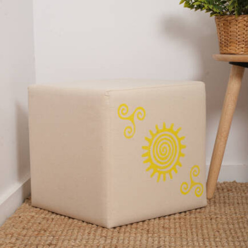 Sunny Puf-Sarı Baskılı 40x40x40 cm