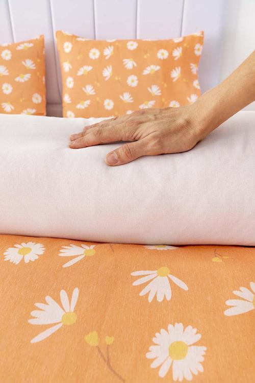 Turuncu Papatyalı Tek Kişilik Nevresim Takımı Pamuklu