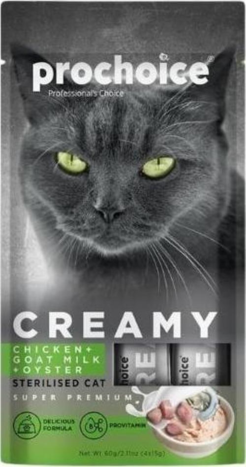 Creamy Kısırlaştırılmış Kediler İçin Tavuklu Keçi Sütlü Sıvı Kedi Ödül 4x15 gr