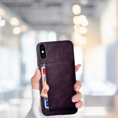 İphone X  Kartlikli Standli Glase Lüx Deri̇ Kilif Mor