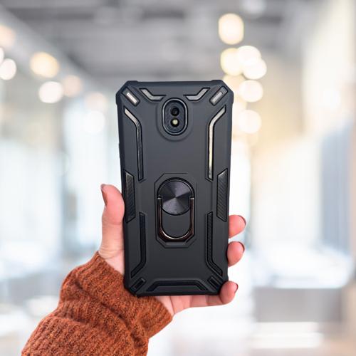 Samsung J7 Pro Yüzüklü Standli  Tank Kilif  (Armor Military Case)  Si̇yah