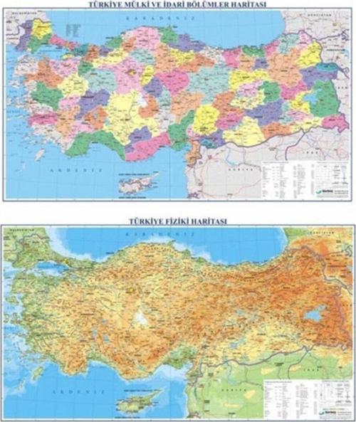 Türkiye Fiziki / Siyasi Çift Taraflı 50x70 CM Türkiye Haritası