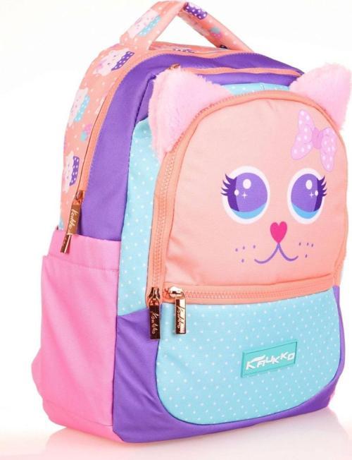 Kids Sevimli Kedi Çok Renkli Kız Çocuk Okul Sırt Çantası