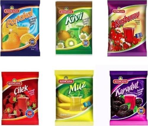 6 lı Paket (Portakal-Kivi-Kuşburnu-Çilek-Muz-Karadut) 250 Gr Içecek Tozu