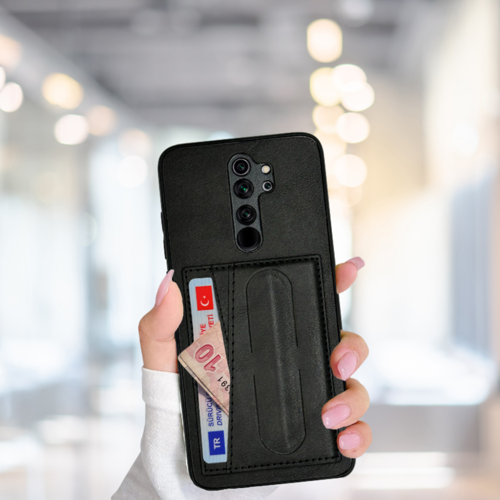 Xi̇aomi̇ Redmi̇ Note 8 Pro  Kartlikli Standli  Lüx Deri̇ Kilif Si̇yah