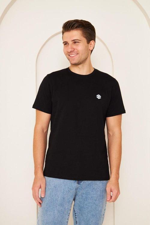 Kısa Kollu Bisiklet Yaka Siyah Erkek Tshirt M1401TS