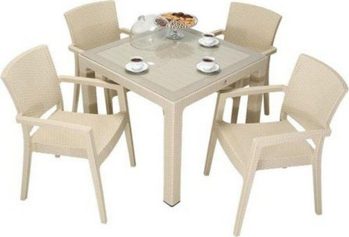 Elit Rattan 90x90 Zeus Koltuk Camlı Masa Takımı