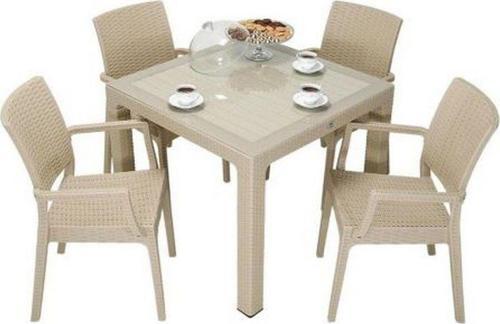 Luna Elit Rattan 90x90 Elit Koltuk Camlı Masa Takımı ÇÖLBEJİ