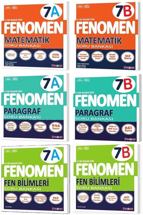 Fenomen Okul 2025 7. Sınıf Matematik + Paragraf + Fen A + B Serisi Soru Seti 6 Kitap
