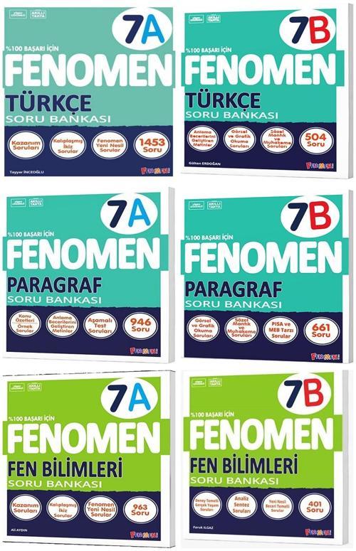 Fenomen Okul 2025 7. Sınıf Paragraf + Türkçe + Fen A + B Serisi Soru Seti 6 Kitap