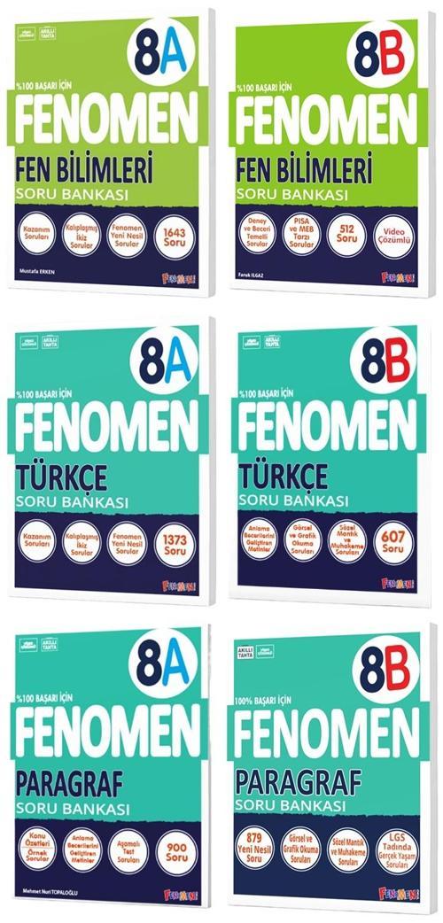 Fenomen Okul 2025 8. Sınıf Fen Bilimleri + Türkçe + Paragraf A + B Serisi Soru Bankası Seti 6 Kitap