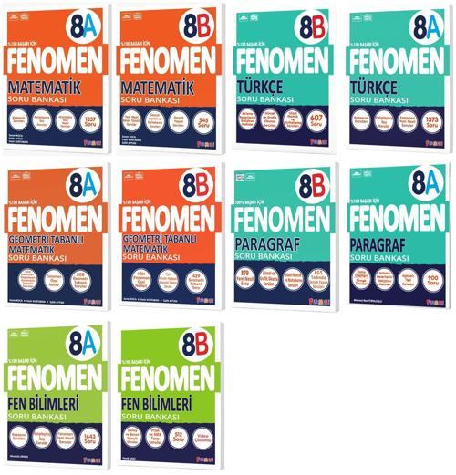 Fenomen Okul 2025 8. Sınıf Matematik + Türkçe + Fen + Geometri + Paragraf A + B Serisi Soru Bankası Seti 10 Kitap