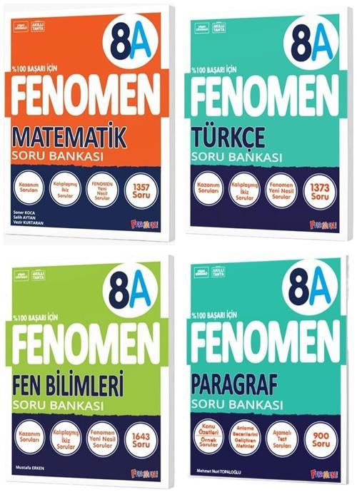 Fenomen Okul 2025 8. Sınıf Matematik + Türkçe + Fen + Paragraf A Serisi Soru Bankası Seti 4 Kitap