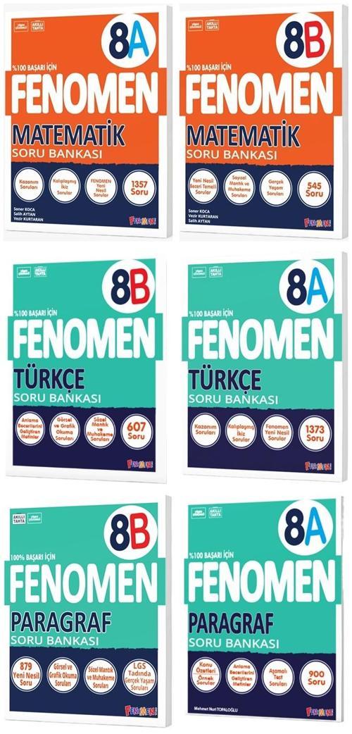 Fenomen Okul 2025 8. Sınıf Matematik + Türkçe + Paragraf A + B Serisi Soru Bankası Seti 6 Kitap