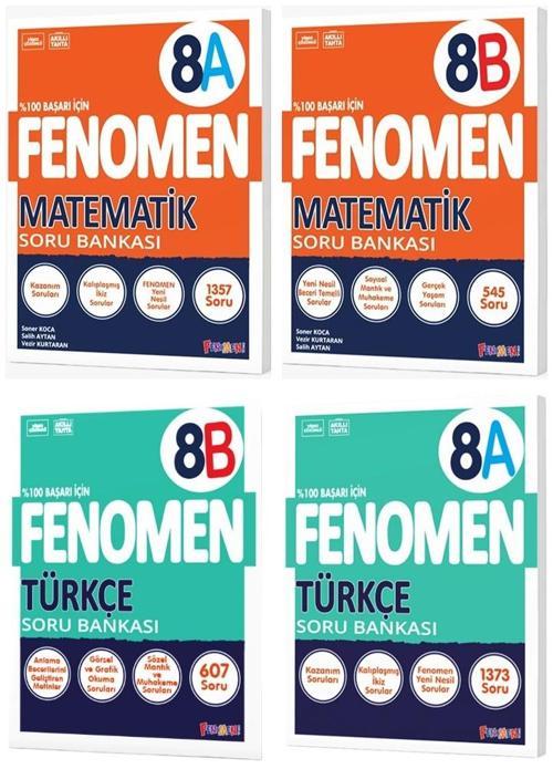 Fenomen Okul 2025 8. Sınıf Matematik + Türkçe A + B Serisi Soru Bankası Seti 4 Kitap