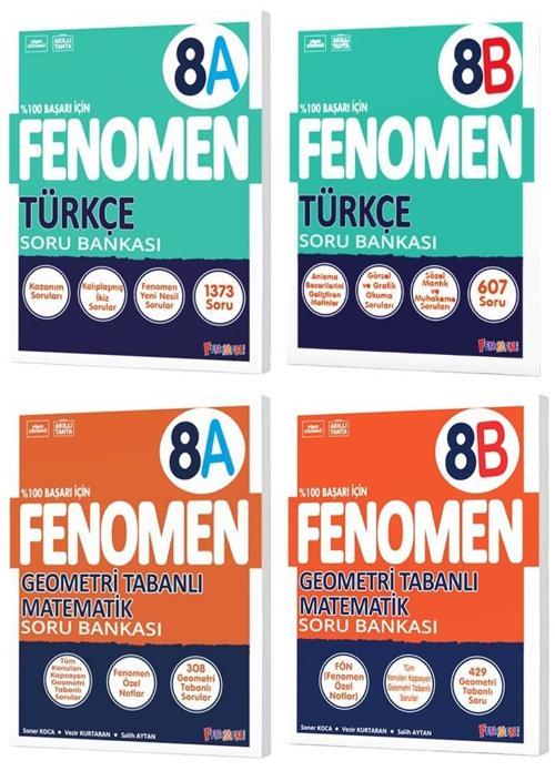 Fenomen Okul 2025 8. Sınıf Türkçe + Geometri Tabanlı A + B Serisi Soru Bankası Seti 4 Kitap