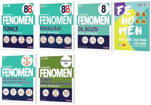 Fenomen Okul 2025 8. Sınıf Türkçe + Paragraf B Serisi + Dil Bilgisi + Görsel + Yazım + Ata Söz Soru Seti 6 Kitap