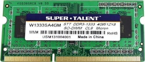 Super Talent w1333sa4gm DDR3-1333 SODIMM 4GB/512Mx64 CL9 Notebook Bellek