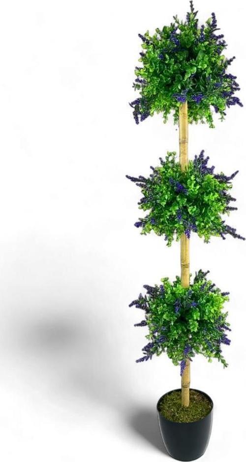 Yapay Ağaç Lavantalı Şimşir Top Siyah Saksılı 115*30 cm